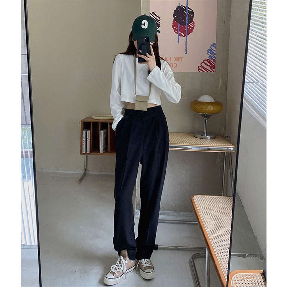 Fashion High Waist Wide Leg Pants Women Spring Fall Baggy Black Trouser Office Ladies Full Length Straight Suit Pant Outwear New