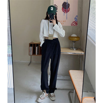 Fashion High Waist Wide Leg Pants Women Spring Fall Baggy Black Trouser Office Ladies Full Length Straight Suit Pant Outwear New