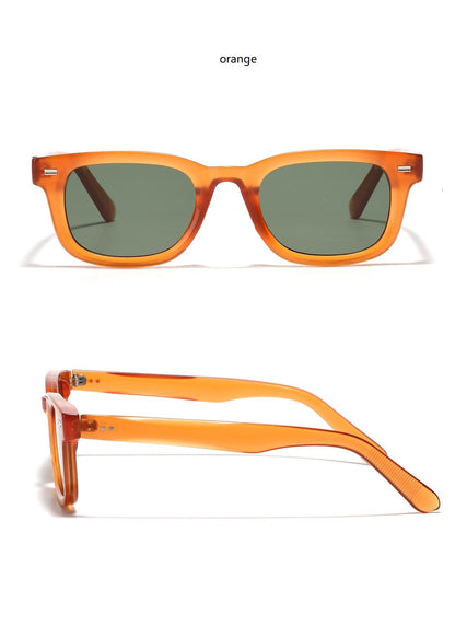 Óculos de sol retrô pequenos quadrados femininos e masculinos com rebites, lentes laranja, moda, óculos de sol de luxo, UV400, marca Oculus, óculos femininos Gafas