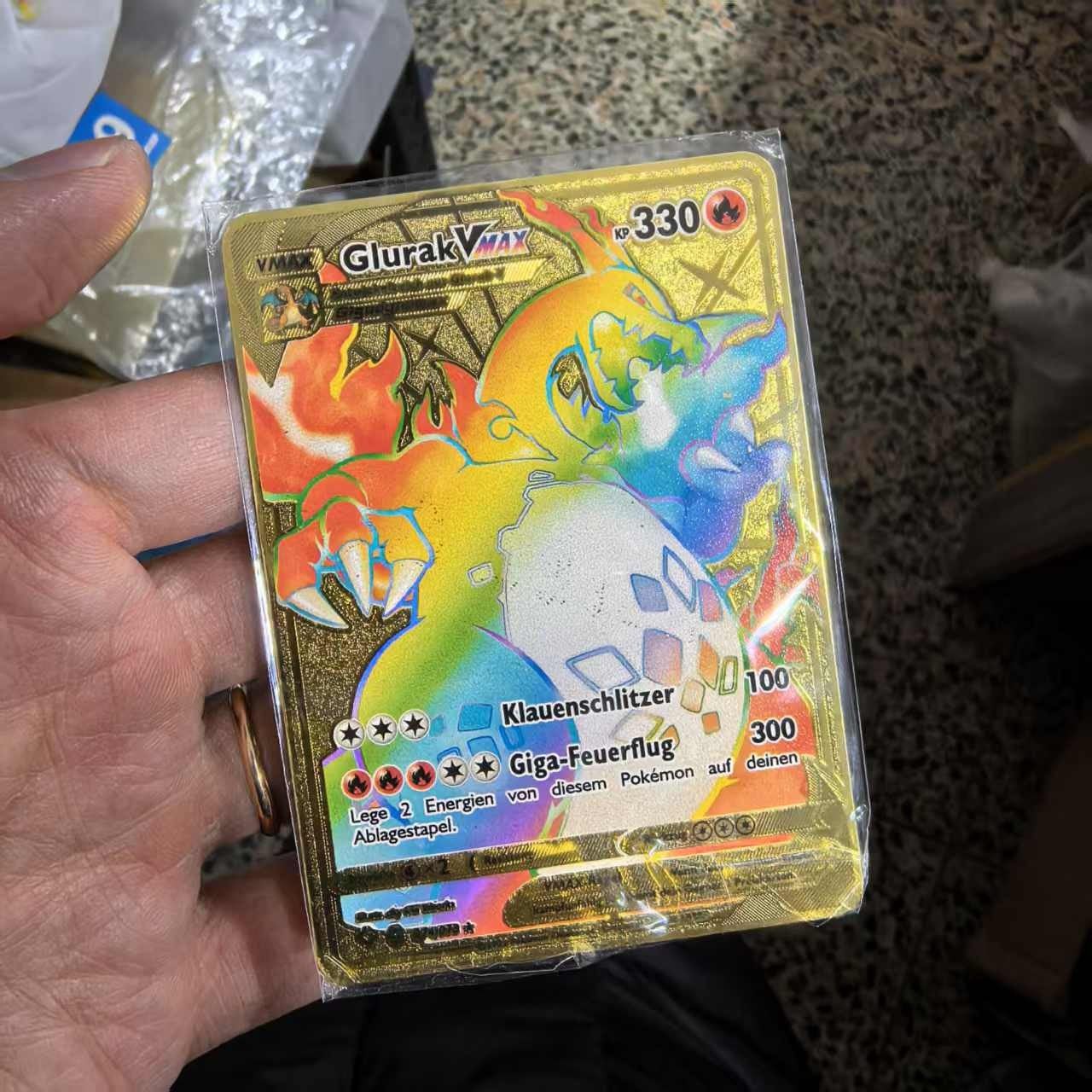 Pokémon Metal Cards em alemão Terastal Pikachu Arceus Charizard DIY Trading Flash Card Anime Cartoon Gift