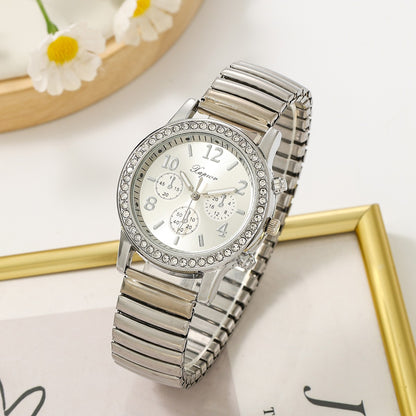 Digital Surface Casual Fake Three-Eye Diamond Watch Women's Fashion Quartz Elastic Band Men's Watch