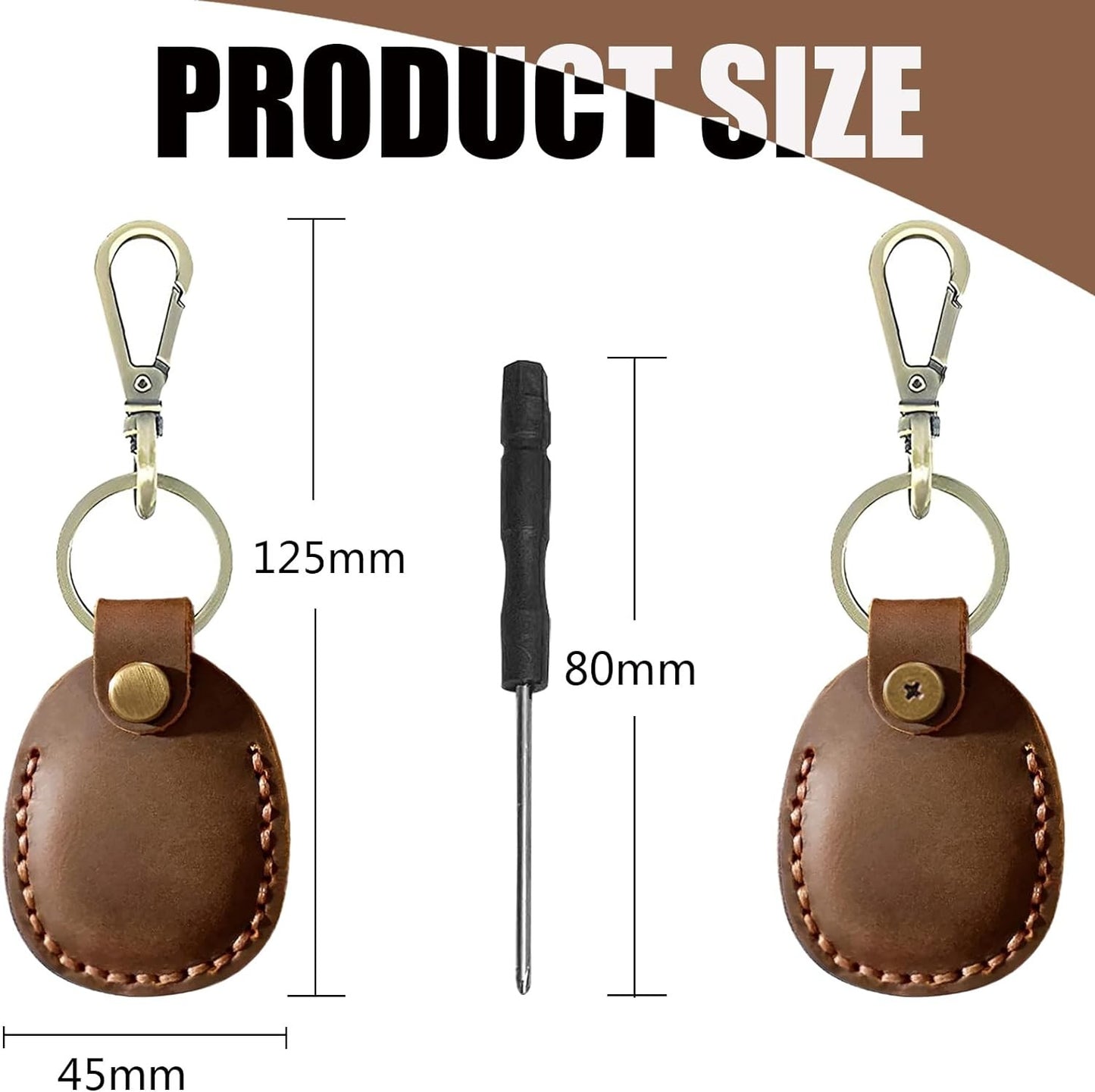 2/1 Pack Genuine Leather AirTag Keychain Holder . Secure Key Chain Case for Pet Collar Luggage Bag Full Cover Protective Keyring