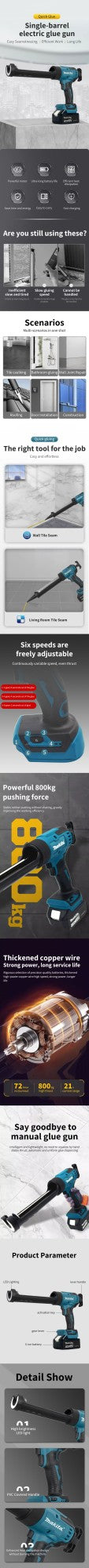 Pistola de Calafetagem Elétrica de Vidro Makita LED 6 Velocidades Sem Fio de Silicone Ferramenta de Reparo DIY Multifuncional Para Bateria Makita 18V