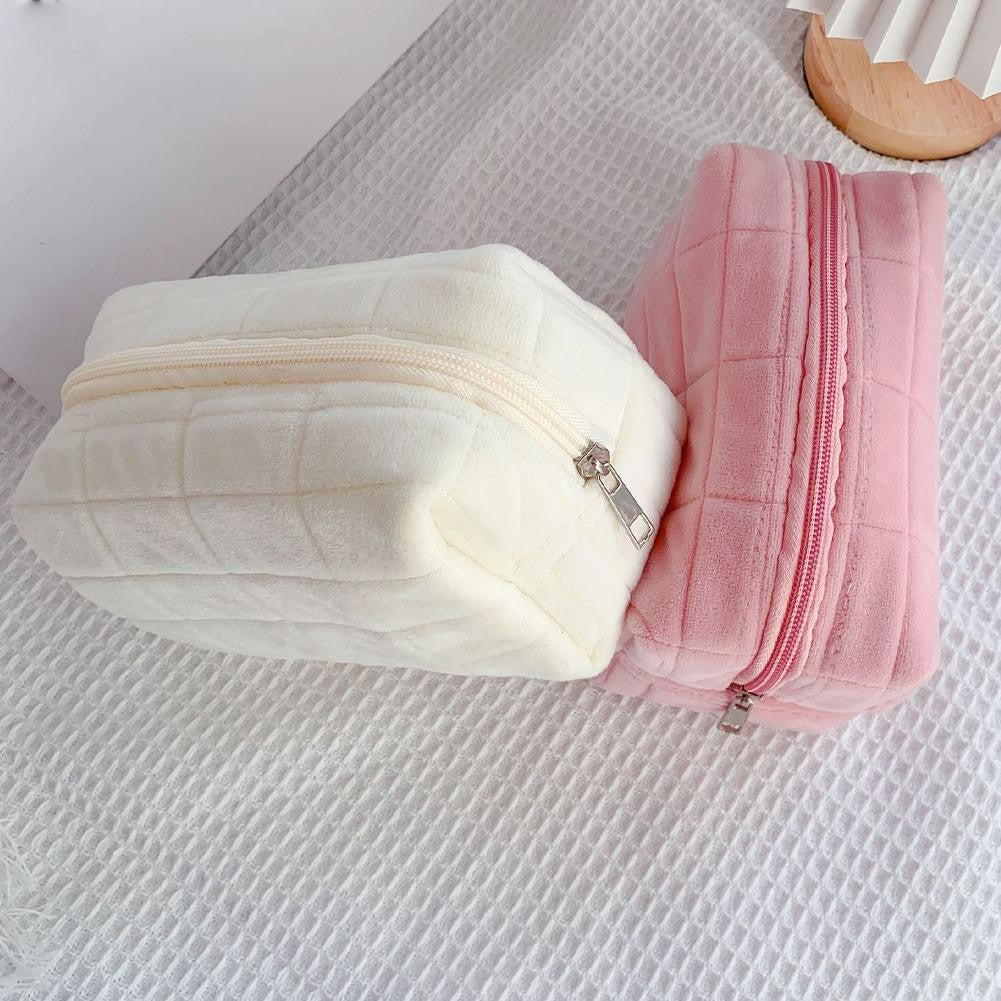 Makeup Organizer -  High Capacity Multi-Pockets Velvet Checkered Stress-Relief Cosmetic Bag Travel Toiletry Case for woman