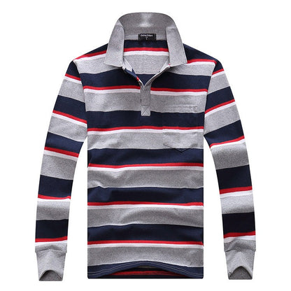 Cotton Polos Men Long Sleeve Mens Polo Shirt Spring Autumn Striped Male Polo Dress Classic Business 2018 Father Gift Drop Ship
