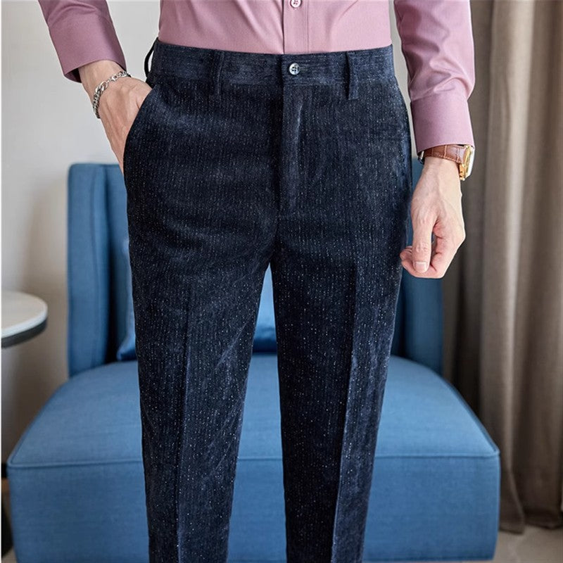 Novas calças de terno de veludo cotelê masculinas para outono e inverno moda masculina negócios sociais casamento baile festa vestido calça slim fit