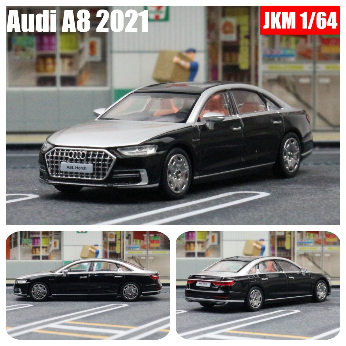 JKM 1/64 Audi A8 A7 Modelo Miniatura 1:64 Carro de Brinquedo Premium Roda Livre Coleção de Liga Fundida Adequado para Hot Wheels Mini GT