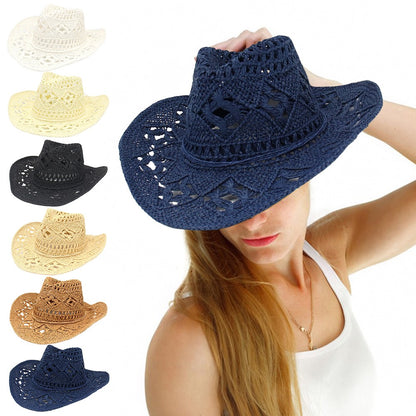 Summer Bohemian Shell Straw Hat Beach Women Men Cowboy Hats Foldable Hollow Out Straw Wide Brim Sun Hat Holiday Cap