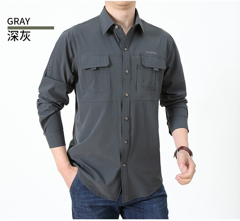 Summer Jacket Upf 50+ Sun Protection Fishing Shirts Men's Quick Dry Long Sleeve Shirts Mesh Breathable Hiking Work Cargo Shirts