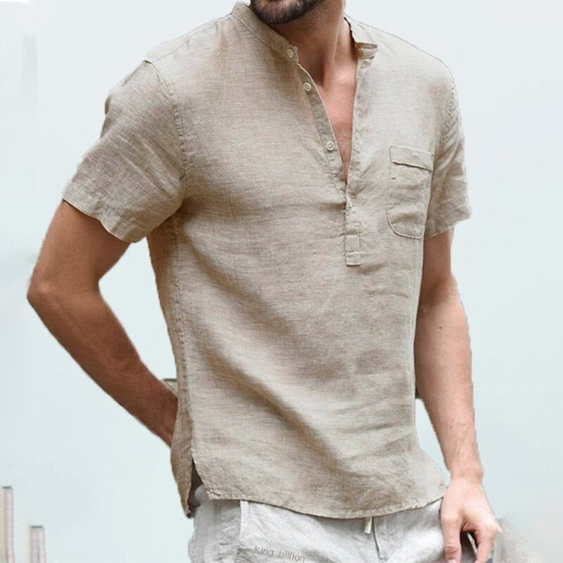 New Summer Men's Short-Sleeved T-shirt Cotton and Linen Led Casual Men's T-shirt Shirt Male Breathable