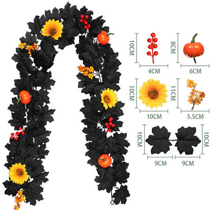 Halloween Artificial Vines Red Black Autumn Maple Leaves Fake Garland For Home Christmas Thanksgiving Party Fireplace Fall Decor