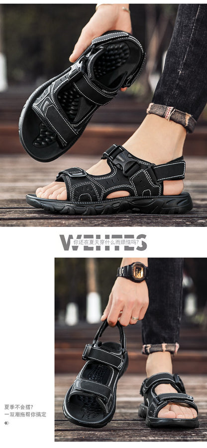 Summer Men Sandals PU Leather Lightweight Open Toe Flat Mens Casual Shoes Outdoor Walking Sandals for Men Beach Shoes Size 39-46