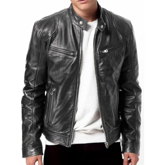 Men's Retro True Brown Motorcycle Jacket New High Quality Men's Casual Coat Men's Black Genuine Lambskin Leather Biker Jacket