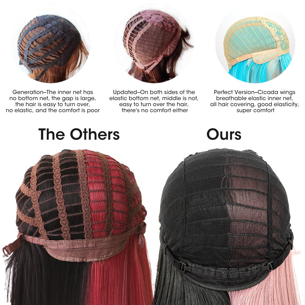 Green And Black Lolita Cosplay Wig Straight Wigs With Bangs Synthetic Heat Resistant Two Tone Wigs Black & Pink Split Color Wig