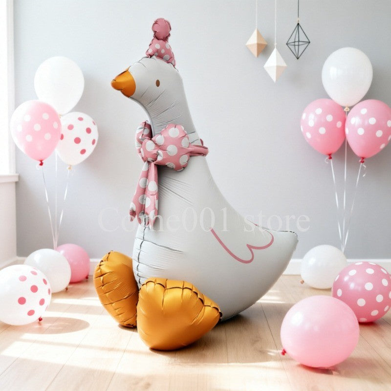 Cute Duck Aluminum Foil Balloon Polka Dot Bow & Hat Decor Animal Balloons for Birthday Party Baby Shower Decorations Ballons