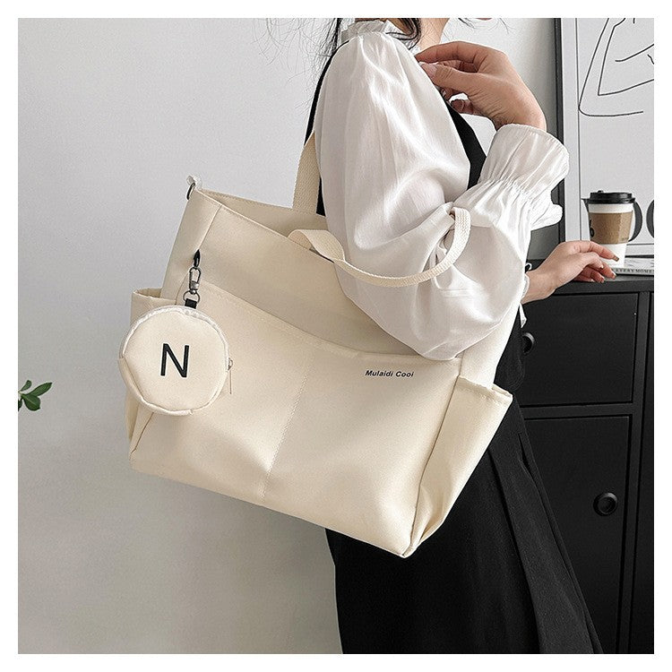 Minimalist Nylon Tote Bag, Oxford Waterproof Handbag Shoulder Crossbody Bag with Pocket, Effortless Style for Women Daily Errand