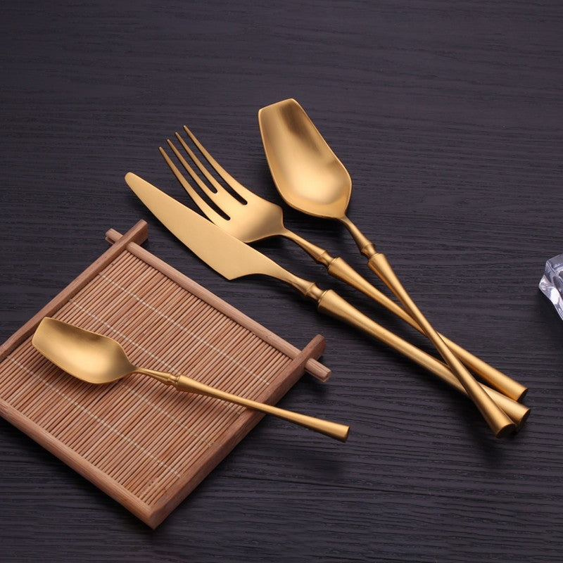 Conjunto de Talheres Matte Dourado Garfos Colheres Facas Conjunto de Talheres Aço Inoxidável Dourado Prata com Garfo de Bolo