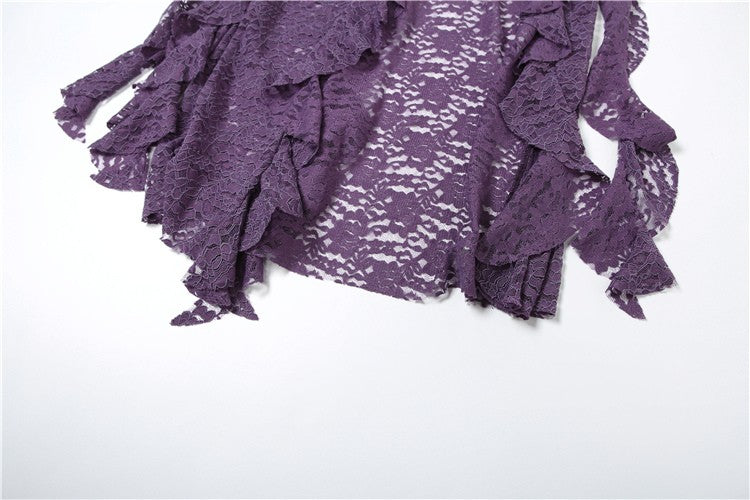 Nibber Tassels Women Skirts Irregular Hem Multi-Layered Ruffles Lace Patchwork S