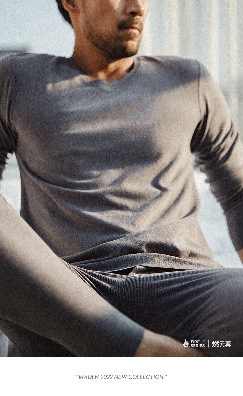 Maden Autumn and Winter Men Seamless Thermal Underwear Set Elastic Slim Inner Wear Underwear O-neck Long Sleeve Thermal Suit