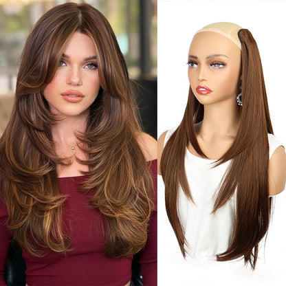 Aplique de Cabelo Sintético de 22 Polegadas, Uma Peça | Pontas Viradas para Dentro | Clips BB Fácil de Usar, Sem Danos | Volume e Comprimento Instantâneos