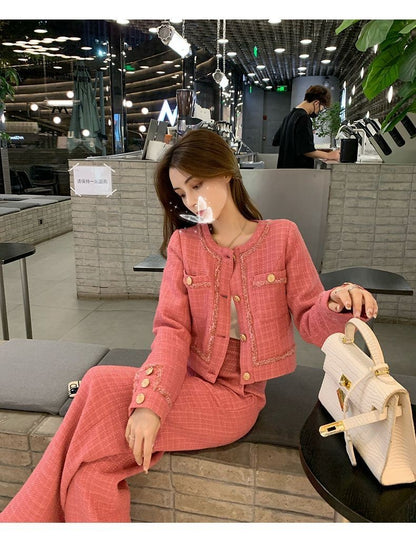 New  High Quality Women's Spring Temperament Slim Senior Sense of Small Dress Ladies Wide Leg Pants Two-piece Set