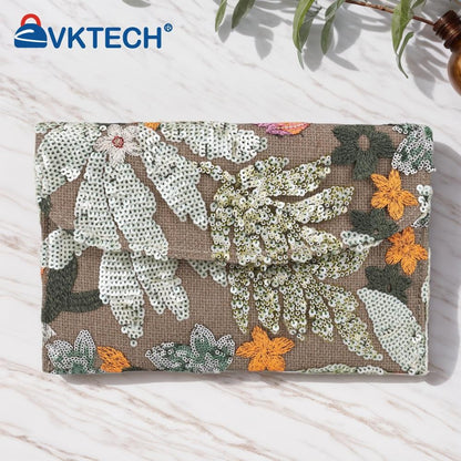 Straw Bag Evening Clutch Sequin Envelope Package Embroidered Handbag for Wedding Vacation Travel