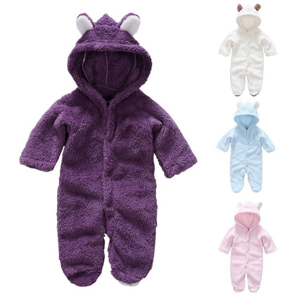 Winter Newborn Baby Plush Bodysuit Jumpsuit Cartoon Hoodies Boy Girl Romper Twins Clothes Korean version 0-12M