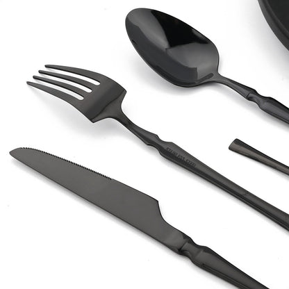 JANKNG 24 peças Conjunto de Talheres de Aço Inoxidável Louça Utensílios de Mesa Cozinha Alimentos Talheres Pretos Prata Brilhante Garfo Faca Colher