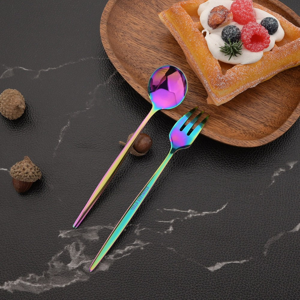 4Pcs Gold Fruit Cake Dinnerware Set Mirror Stainless Steel Tea Fork Set Snack Dessert Fork Small Salad Cutlery Kitchen Utensils