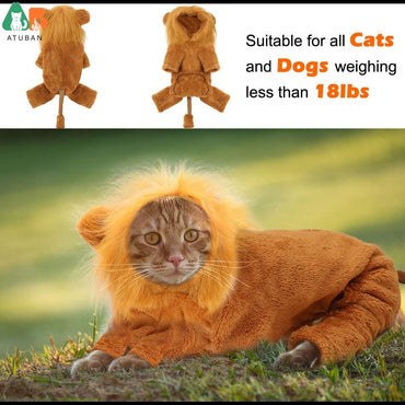 ATUBAN Dog Lion Costume Pet Clothes for Party Simulation Lion Pet Outfits,Cosplay Dress up Pet Lion Hoodie Cat Costume for Party