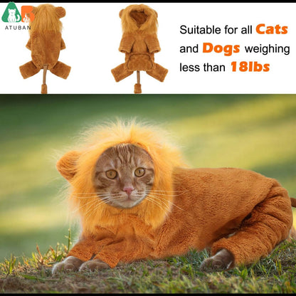 ATUBAN Dog Lion Costume Pet Clothes for Party Simulation Lion Pet Outfits,Cosplay Dress up Pet Lion Hoodie Cat Costume for Party