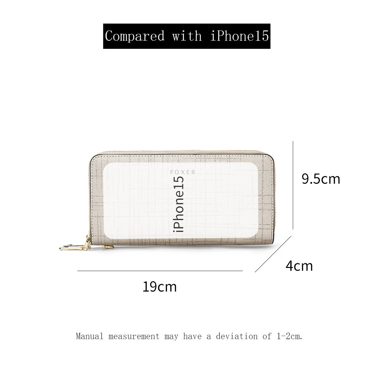 FOXER Split Leather Lady's Wallet Bifold Long Clutch Bag with Wristlet Fashion Card Holder Coin Purse Cellphone Money Bag