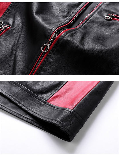 2025 New Color Blocked Stand Up Collar PU Leather Motorcycle Bike Jackets for Men,multi-color Spring Autumn  Thin Casual PU Coat