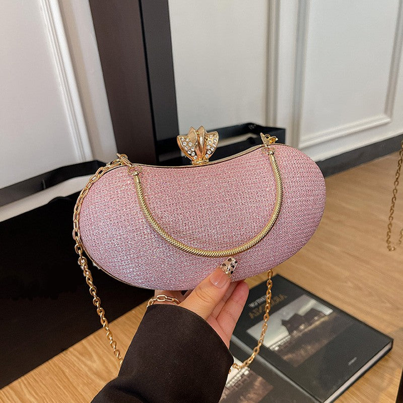 Luxury Shiny Evening Bag for Women Elegant Diamonds Buckle Exquisite Metal Handel Chain Clutch Bag Sparking Sequined Party Bags