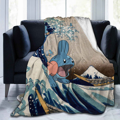 Pokemones Mudkip Wave Blanket Flannel All Season  Breathable Super Soft Throw Blanket for Home Couch Quilt