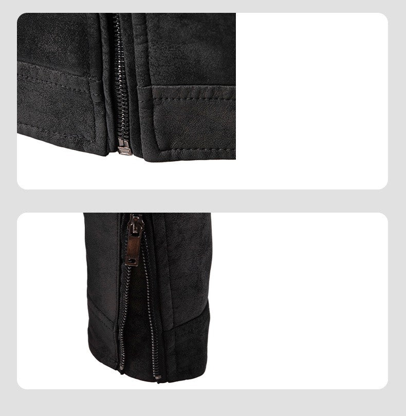 Autumn Winter Breathable Solid Windproof Men Coat New Casual Retro Leather Jacket Outdoors Fashion Versatile Stand Collar Tops