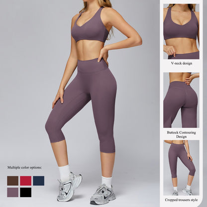 Hearuisavy Sports Set Women Gym H-Back Brushed-Feel Yoga Bra Running Breathable Quick Dry Tight Fitness Top High Waisted Pants