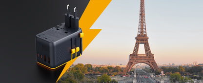 Adaptador de Viagem Universal VOLTME PD 100W USB C Duplo + USB-A com Tomada AC Carregador de Celular Carregador PD para iPhone 16 15 Xiaomi