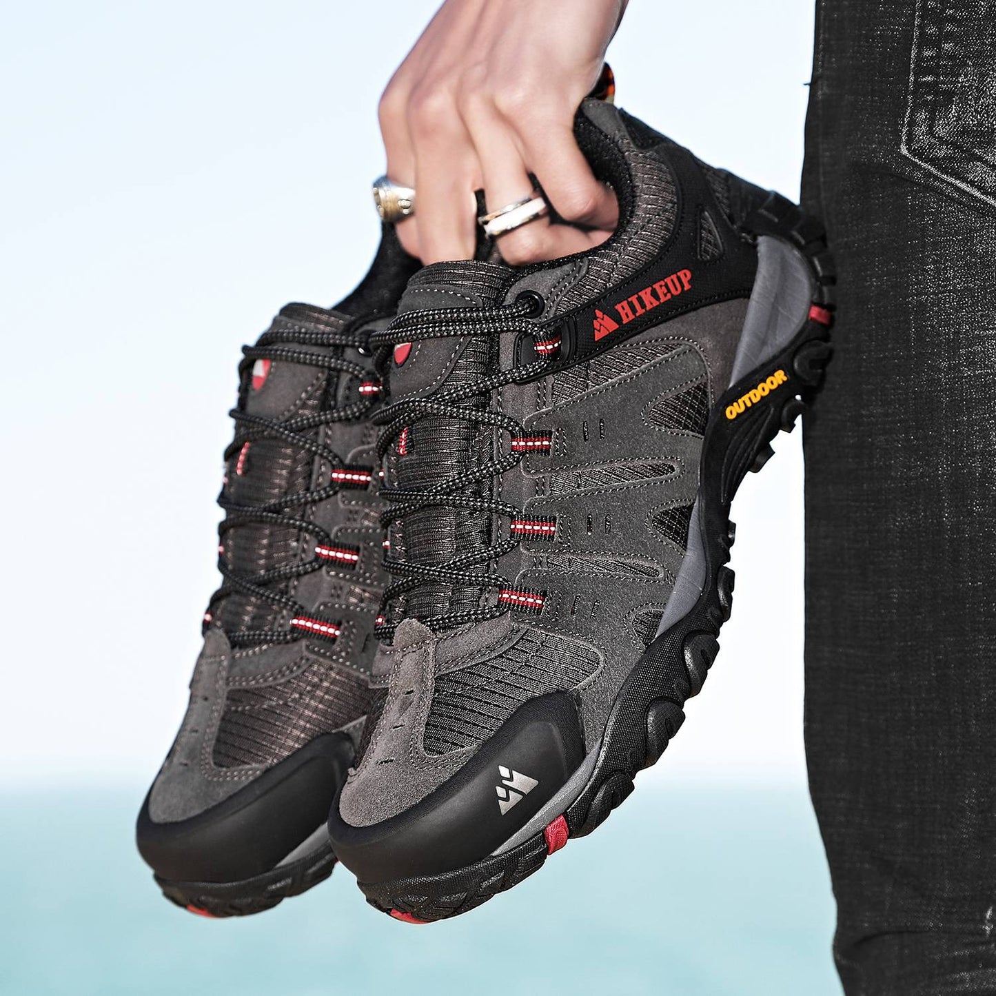 HIKEUP Tênis Masculino de Caminhada em Couro Camurça, Calçados Outdoor Resistentes ao Desgaste Masculinos para Trekking, Caminhada, Caça e Tênis Táticos