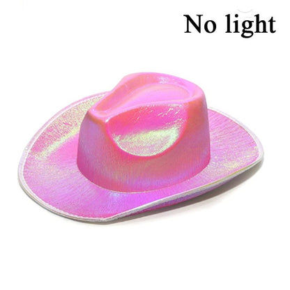 Chapéu de Cowboy LED Sem Fio, Chapéu de Cowboy Luminoso, Chapéu de Cowgirl Rosa para Discoteca, Noivas, Acessórios para Shows, Boates e Festas a Fantasia