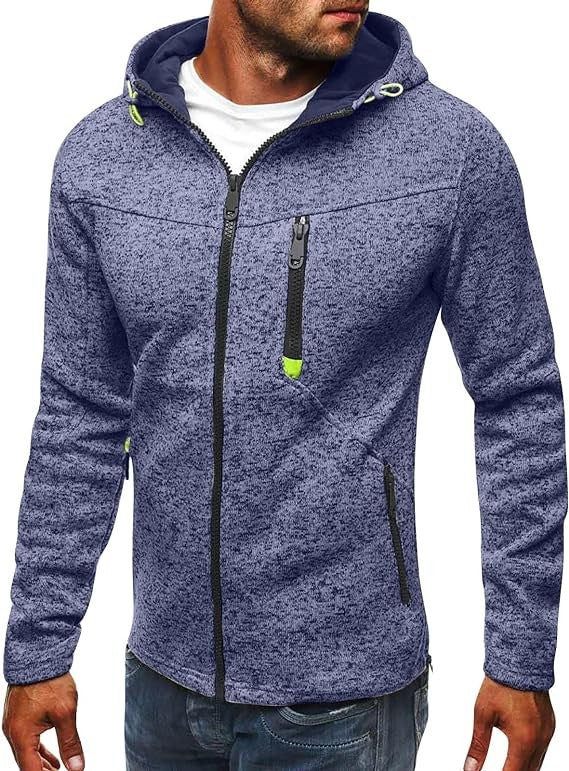 Men's Hoodie with Side Zipper Pockets Thin Wool Solid Color Casual Outdoor Hooded Tracksuit Long Sleeves Slim Hooded Jacket