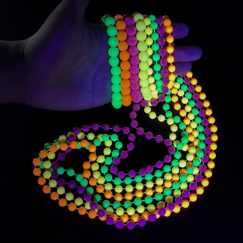 4PCS Connected Beads Necklace Bracelet Set Neon Colorful Beads String Collar Charm Bohemian Fluorescent Choker Birthday Gift