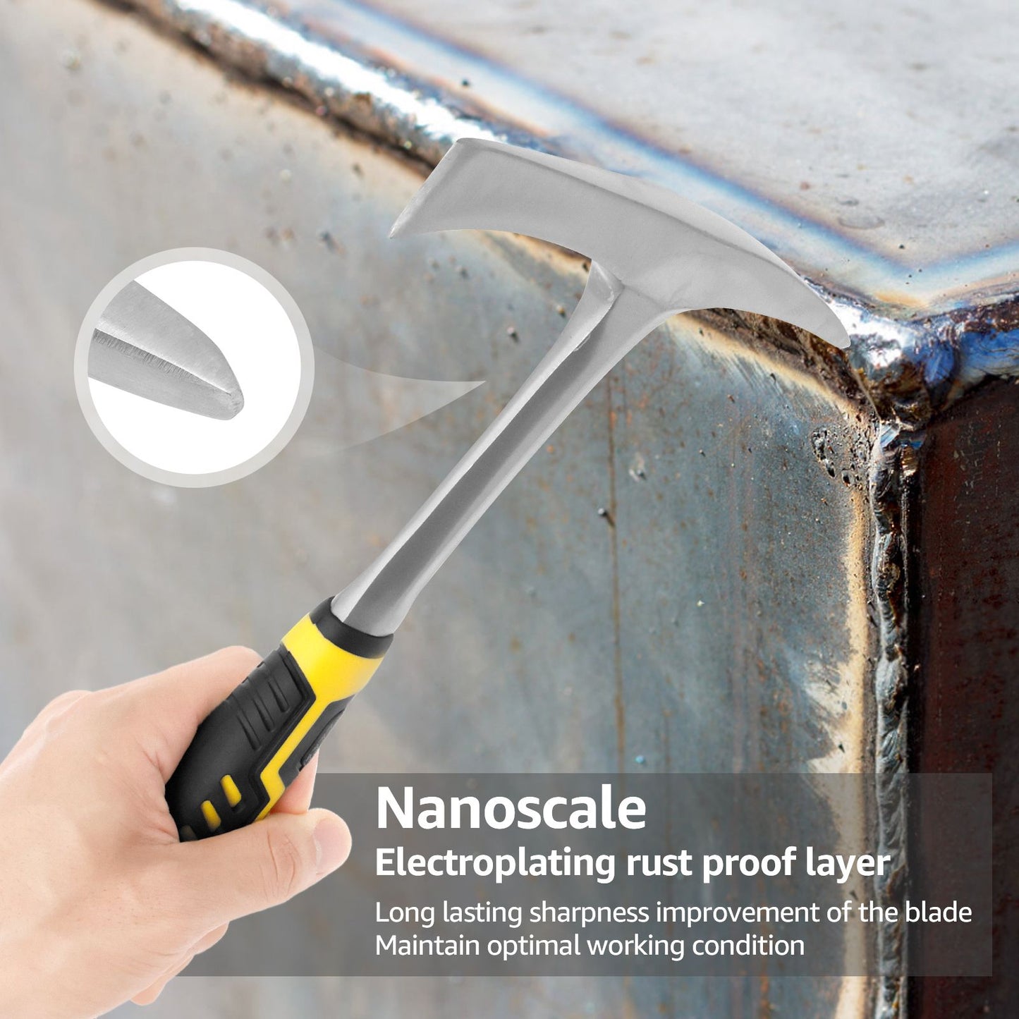 Martelo Picador de Solda de Aço Carbono de Alto Teor com Cabeça de 14oz e Cabo Ergonômico Antiderrapante para Retificação de Rebarbas