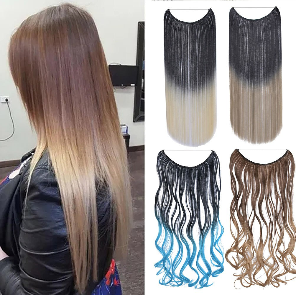 Jeedou One Piece Sem Clipes Apliques Ombre Cor Elasticidade Invisível Fio de Pesca Ondulado Extensão de Cabelo Sintético