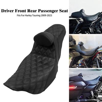 Assento de motocicleta para motorista e passageiro com encosto para Harley Touring Street Glide Road King FLHTK 09-2023