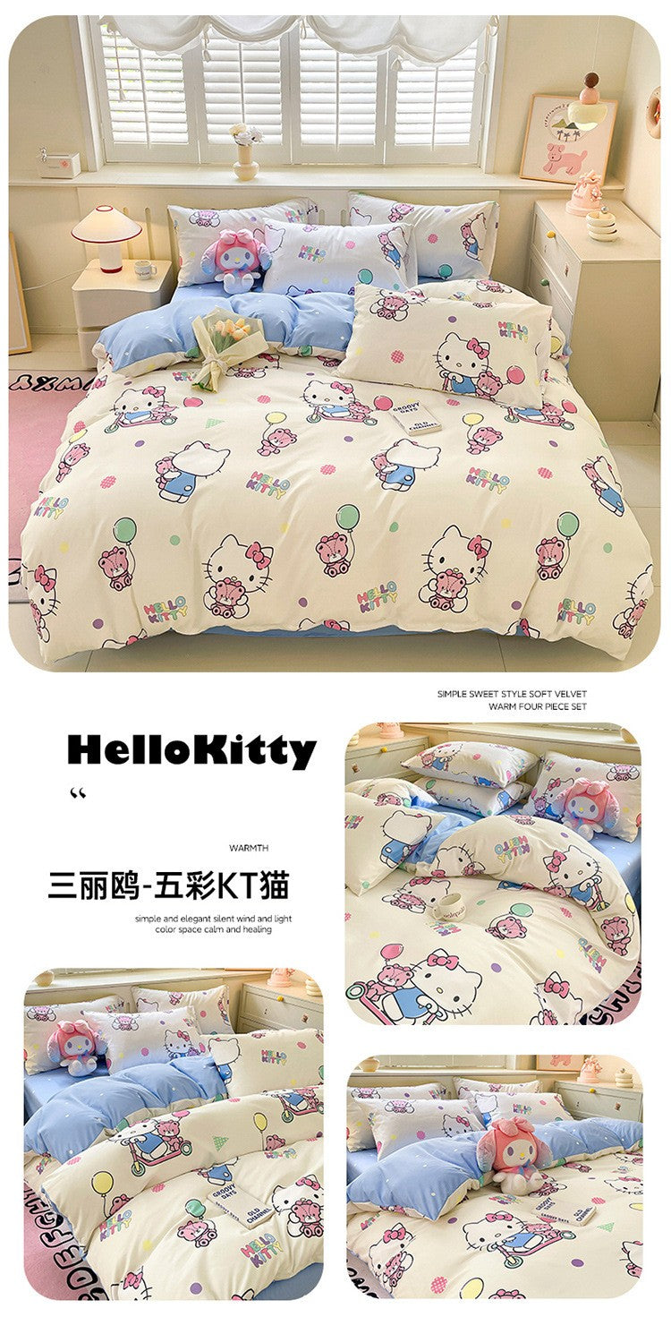 New Sanrio Hello Kitty Bedding Set Cotton Kuromi Melody Bedding Double Pillowcase Bed Linens Girl Dorm Bedclothes Home Textile