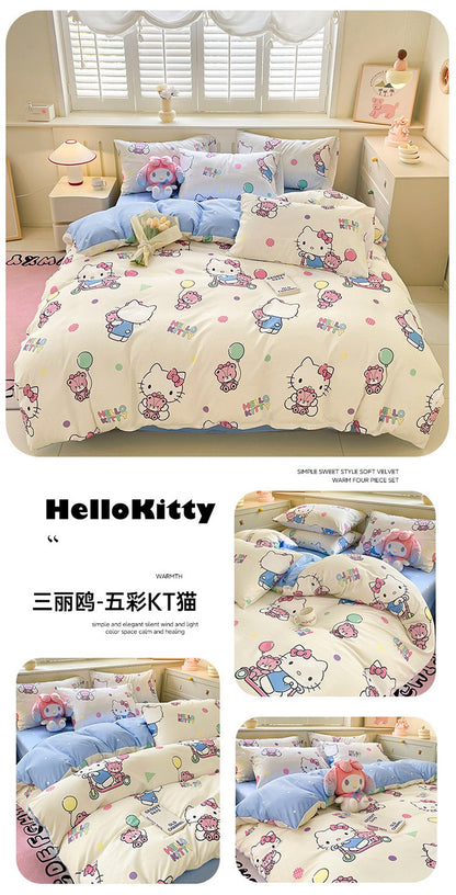 New Sanrio Hello Kitty Bedding Set Cotton Kuromi Melody Bedding Double Pillowcase Bed Linens Girl Dorm Bedclothes Home Textile