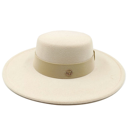 2022 new oversized edge flat top hat retro French felt hat outdoor sun hat women's big-brimmed fedora hat