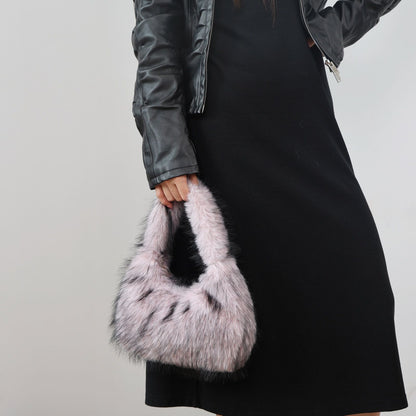 Solid Color Plush Dumpling Bag Simple Style Niche Design Faux Fur Handbag Tote Small Women's Underarm Hobo Bag