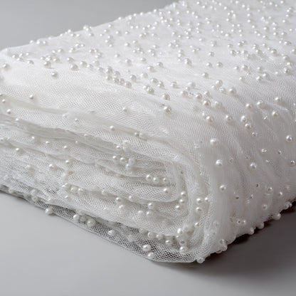 White Pearl Beaded Sheer Tulle Roll, Soft Gauze for Wedding Table Runner, Ceremony Arch Drape, Chair Sash,Bridal Shower Backdrop